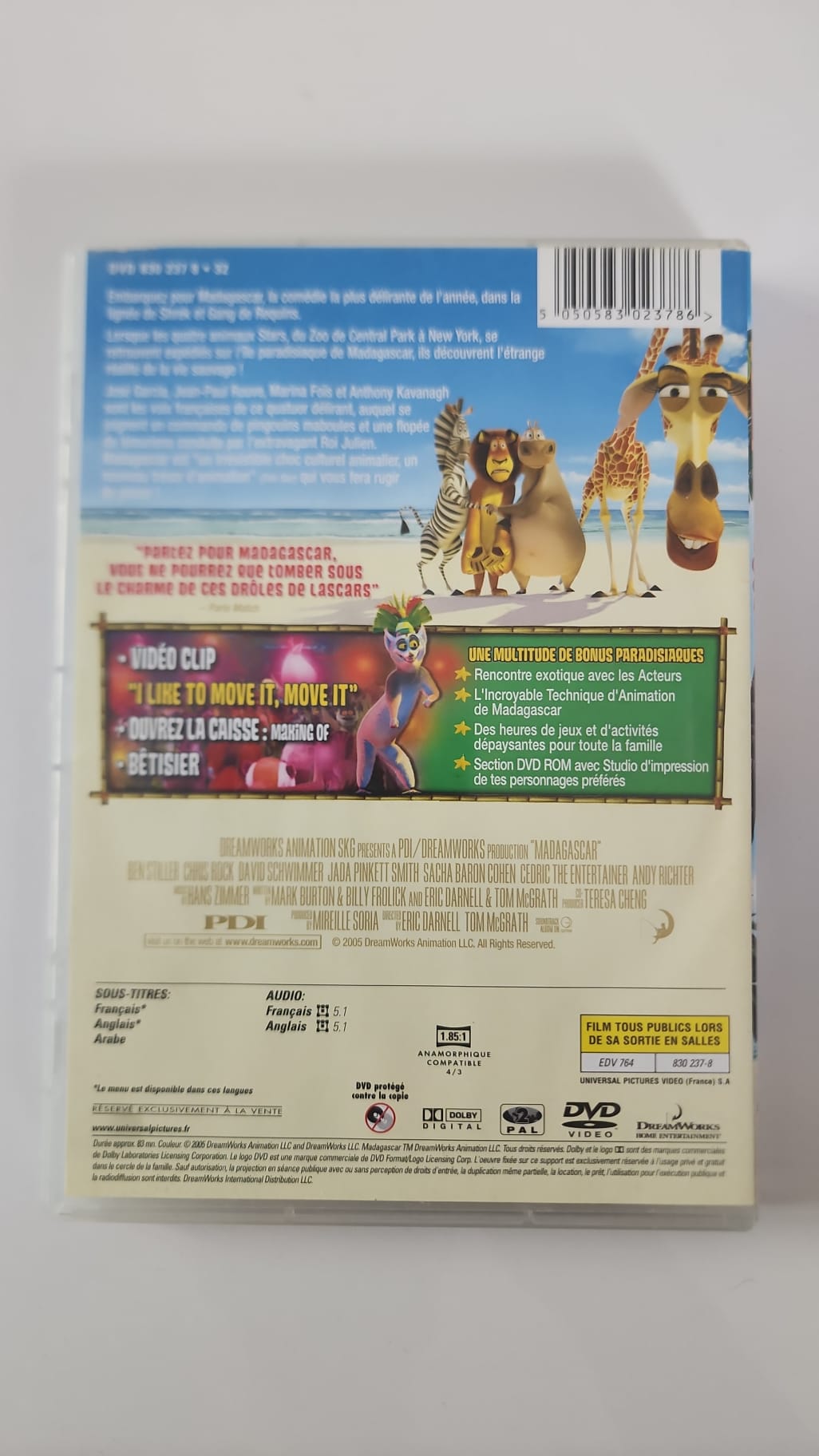 Madagascar DVD DreamWorks - Pochette arrière