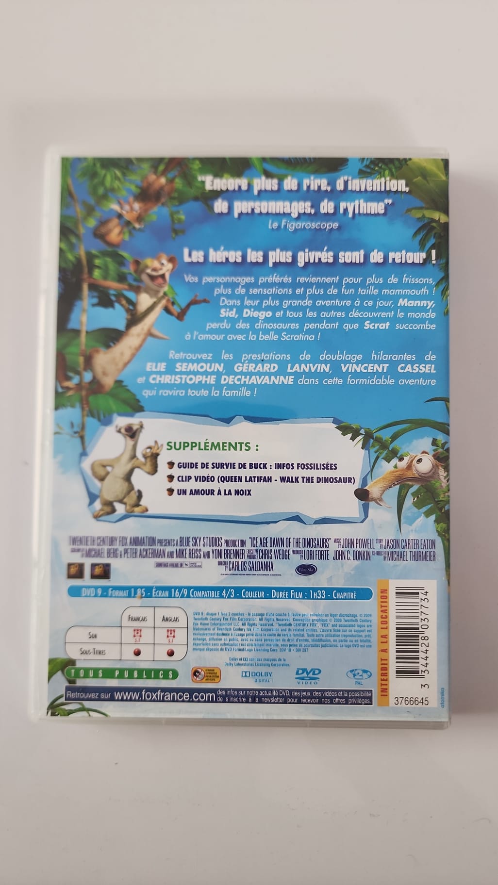 L'Age de Glace 3 Le Temps des Dinosaures DVD - Pochette arrière