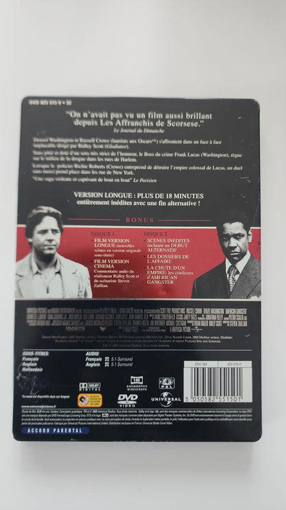 American Gangster DVD - Dos de la boîte avec synopsis et bonus