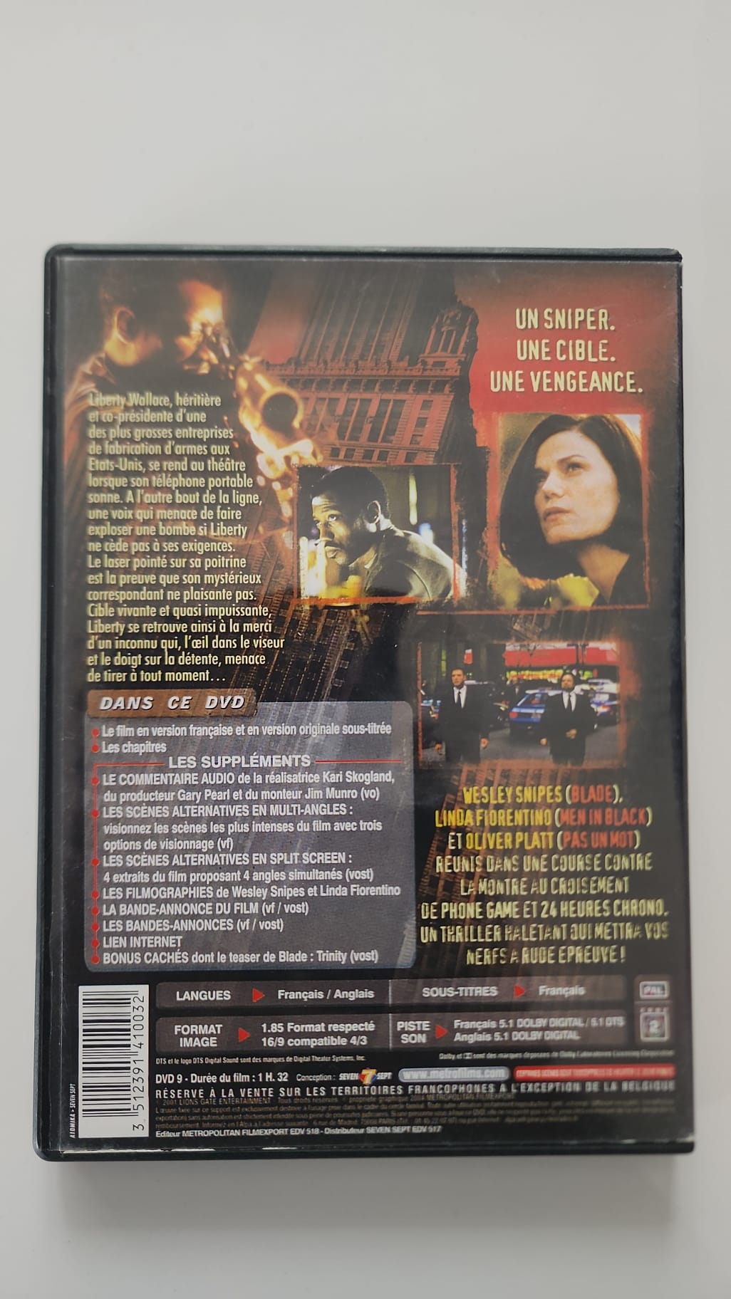 Appel au Meurtre DVD - Dos de la boîte avec synopsis et suppléments