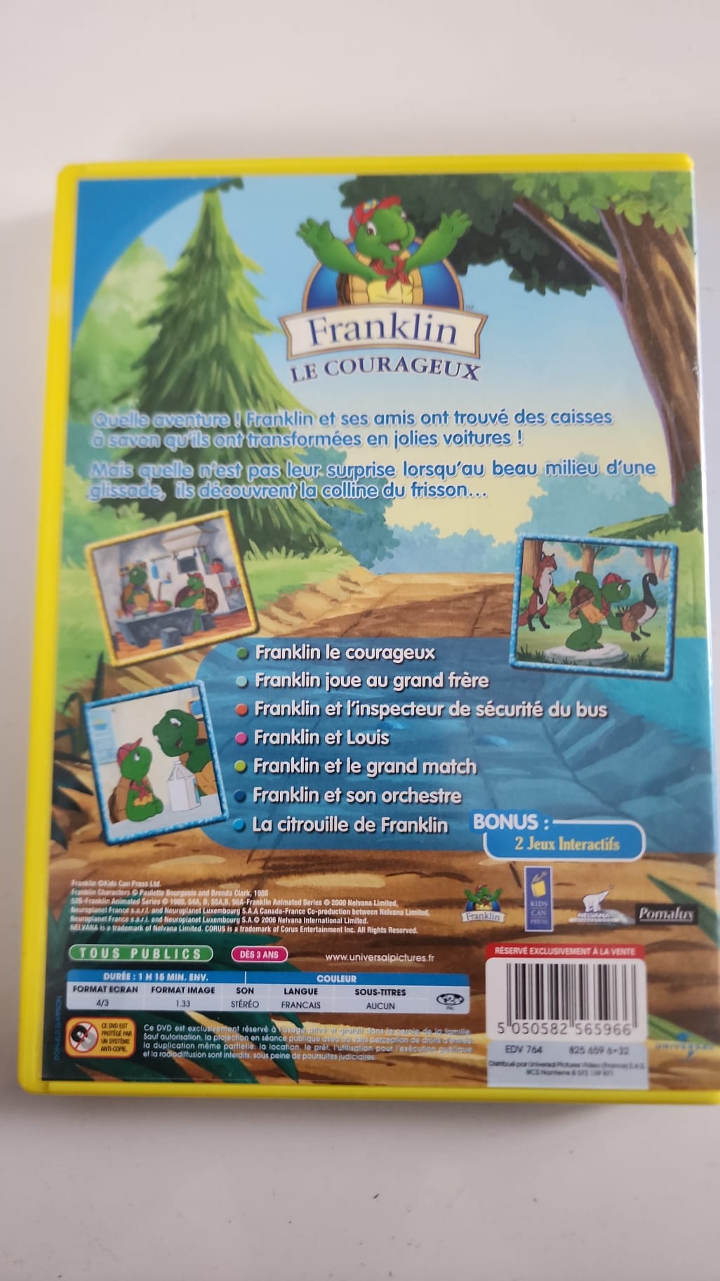 Franklin le Courageux DVD - Couverture arrière et liste des épisodes