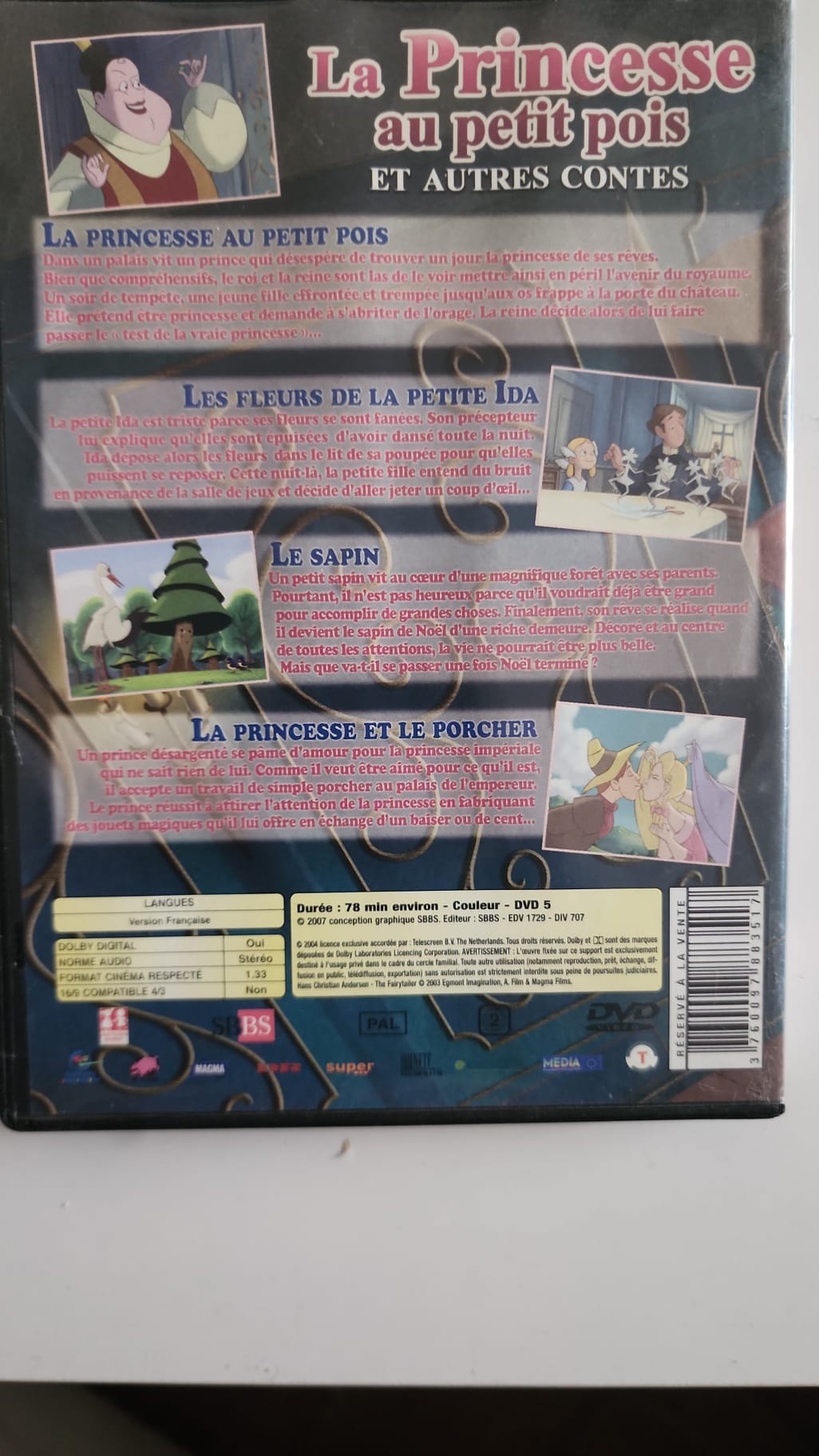 La Princesse au petit pois – Dos du DVD synopsis 4 contes