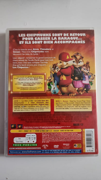 Alvin et les Chipmunks 2 – Dos du DVD synopsis et bonus 2 DVD