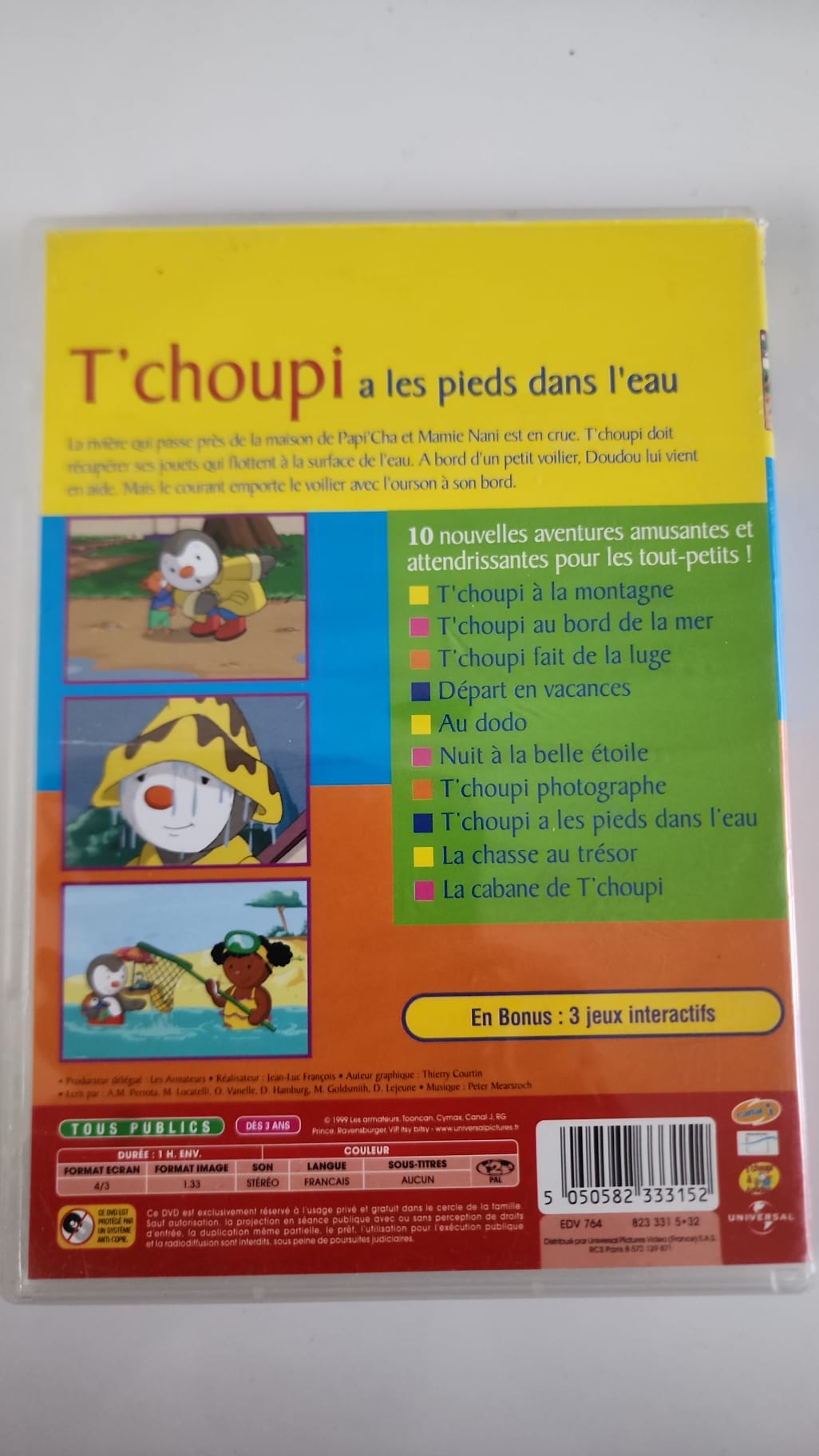 T'choupi a les pieds dans l'eau DVD - Pochette arrière avec les 10 épisodes