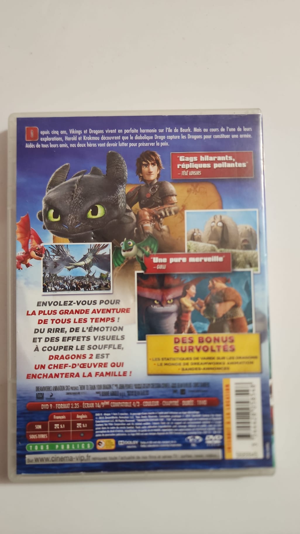 Dos de cette édition du DVD Dragons 2