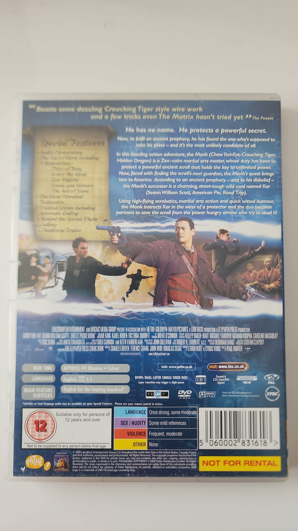 Jaquette arrière du DVD Bulletproof Monk avec code-barres 5060002831618
