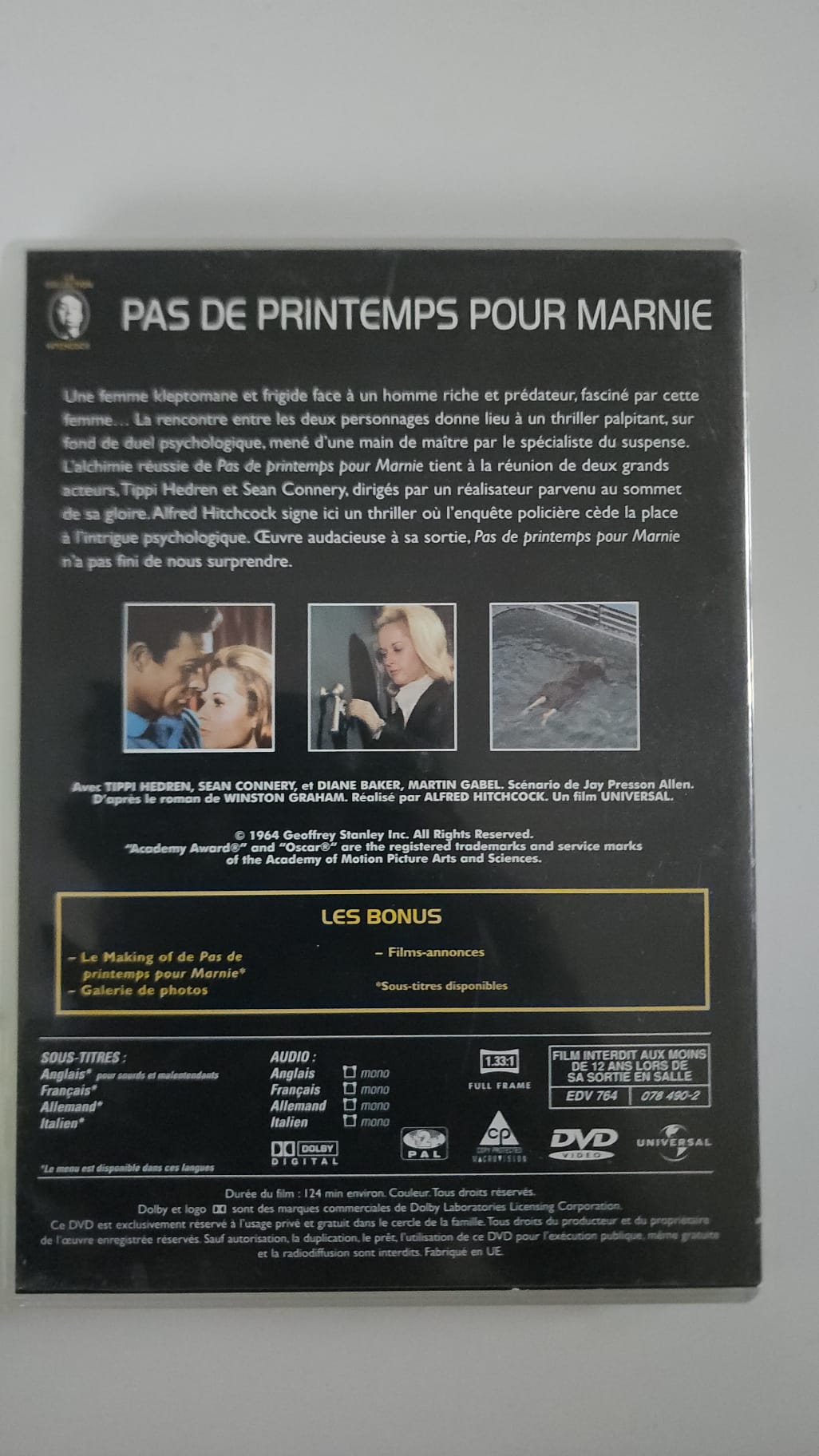 Pas de printemps pour Marnie – DVD Universal – Collection Alfred Hitchcock