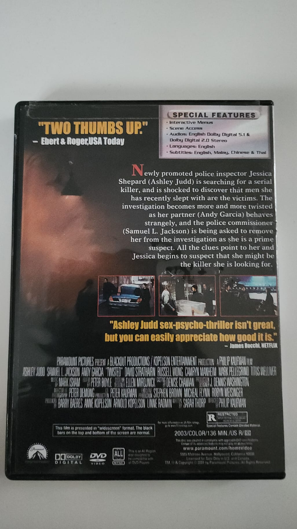 Twisted – DVD Paramount – Ashley Judd, Samuel L. Jackson et Andy Garcia