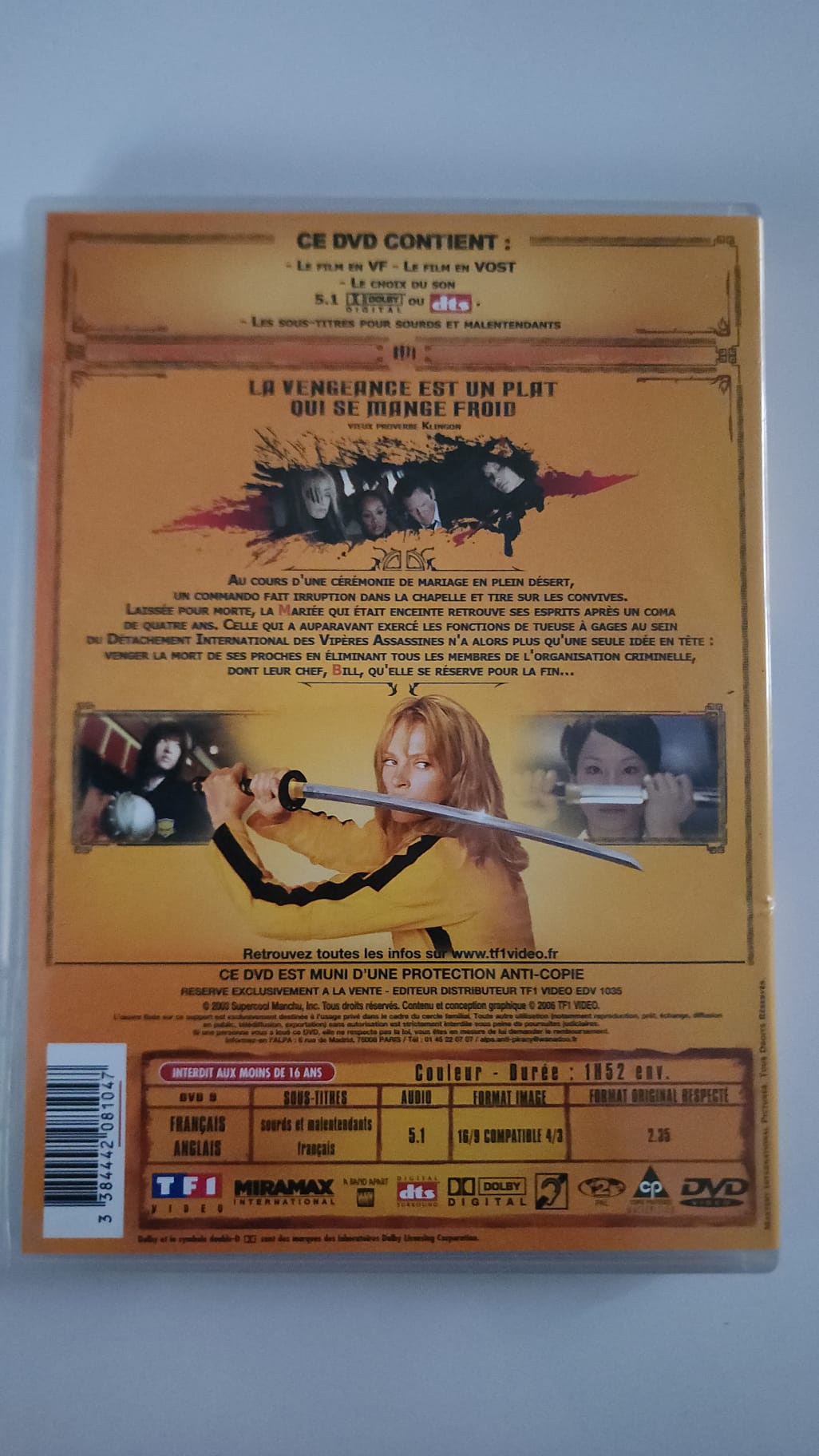 Kill Bill Volume 1 – DVD TF1 Vidéo – Uma Thurman – Quentin Tarantino