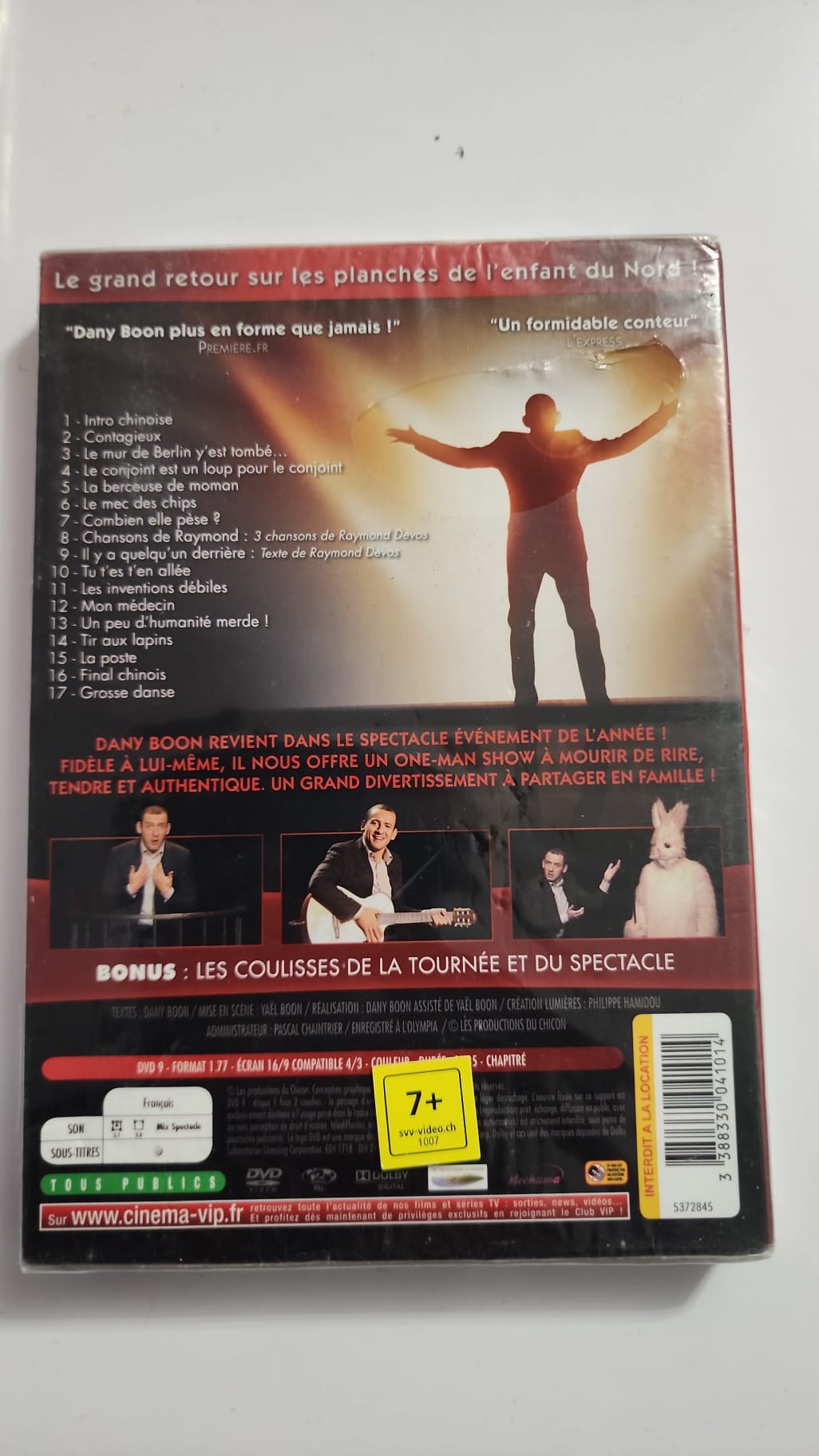 Dany Boon Trop stylé – dos du DVD, sketches et bonus