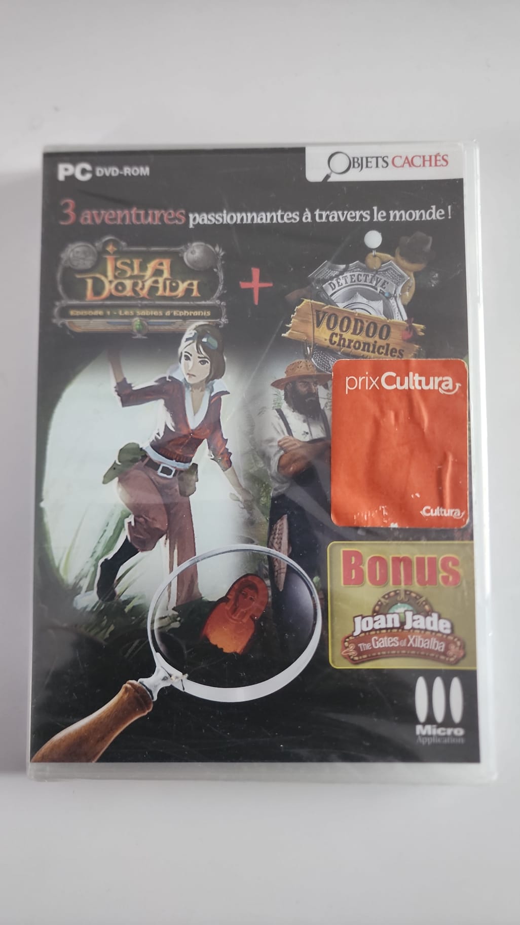 Coffret 3 jeux PC objets cachés – Isla Dorada, Voodoo Chronicles et Joan Jade – Neuf
