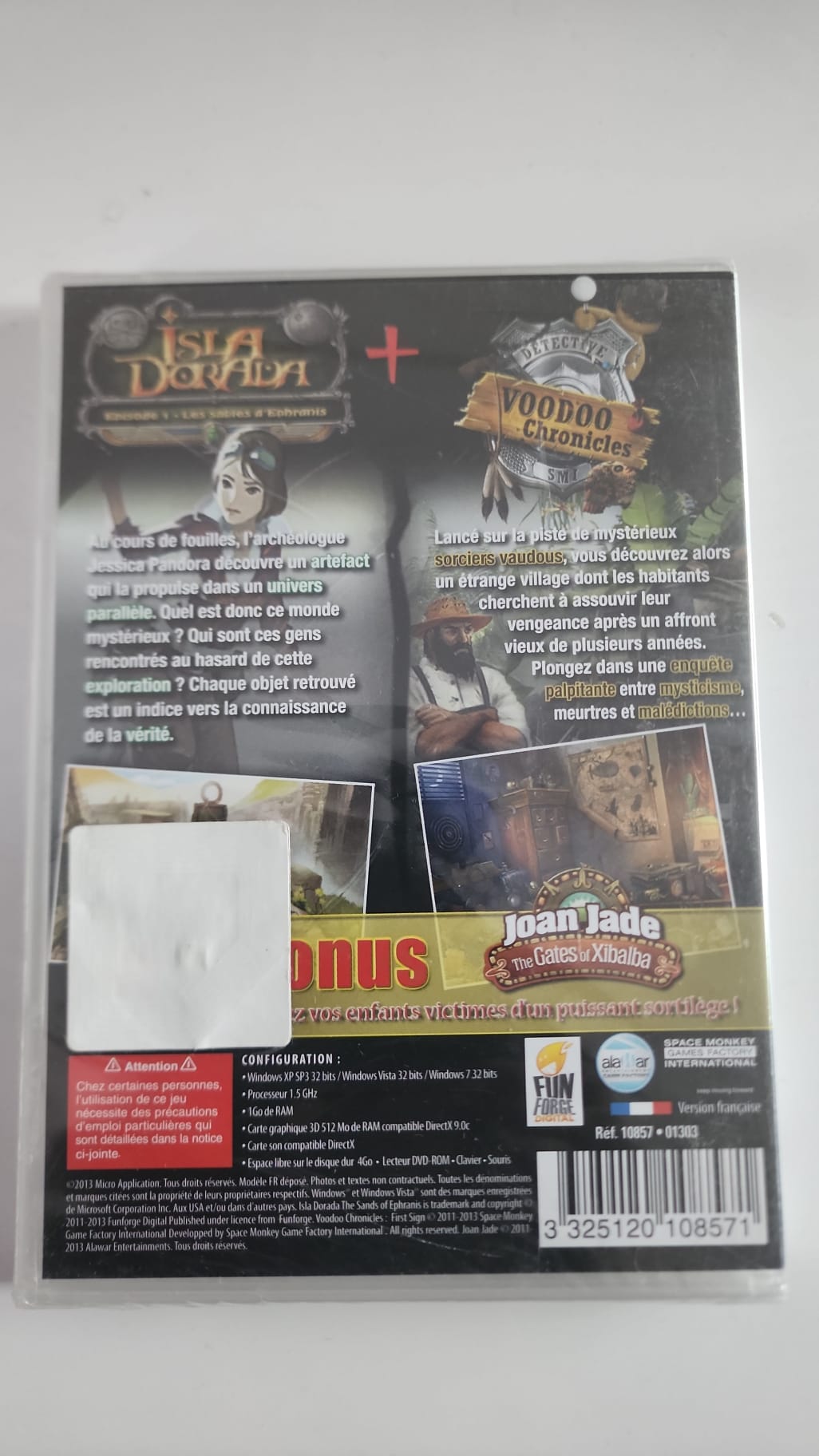 Coffret 3 jeux PC objets cachés – Isla Dorada, Voodoo Chronicles et Joan Jade – Neuf