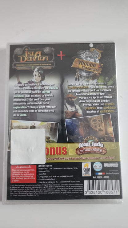 Coffret 3 jeux PC objets cachés – Isla Dorada, Voodoo Chronicles et Joan Jade – Neuf