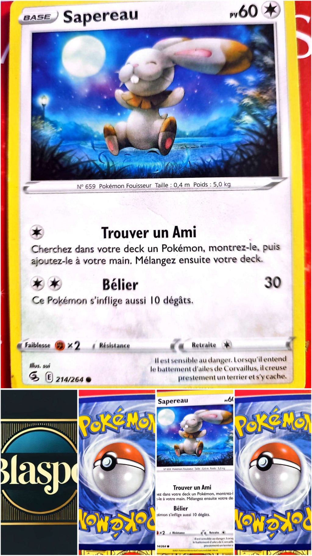 Carte Pokémon Sapereau 214/264 – Épée et Bouclier – Carte Officielle Française carte pokemon