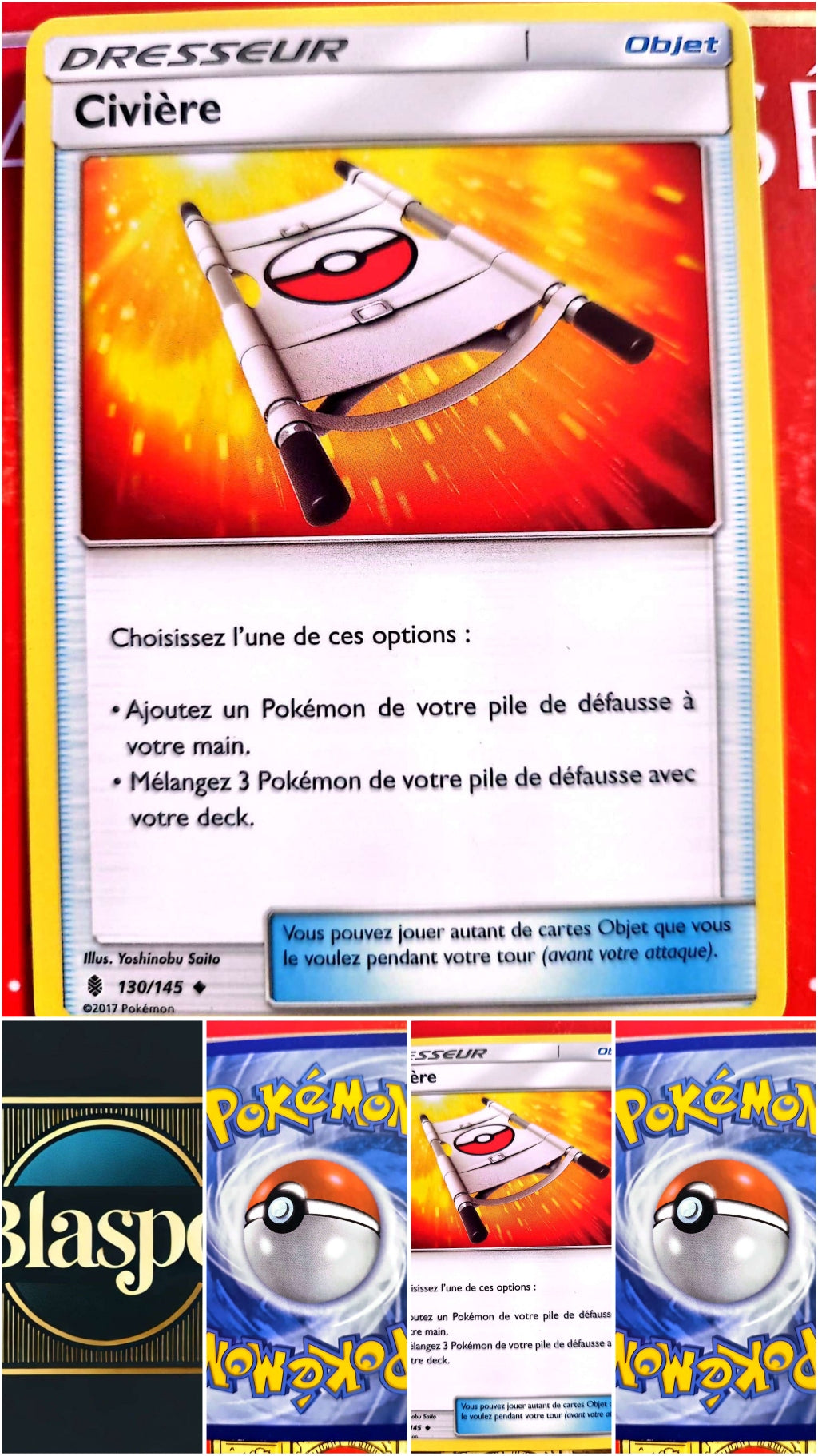 Carte Dresseur Pokémon Civière 130/145 – Soleil et Lune – Carte Officielle carte pokemon