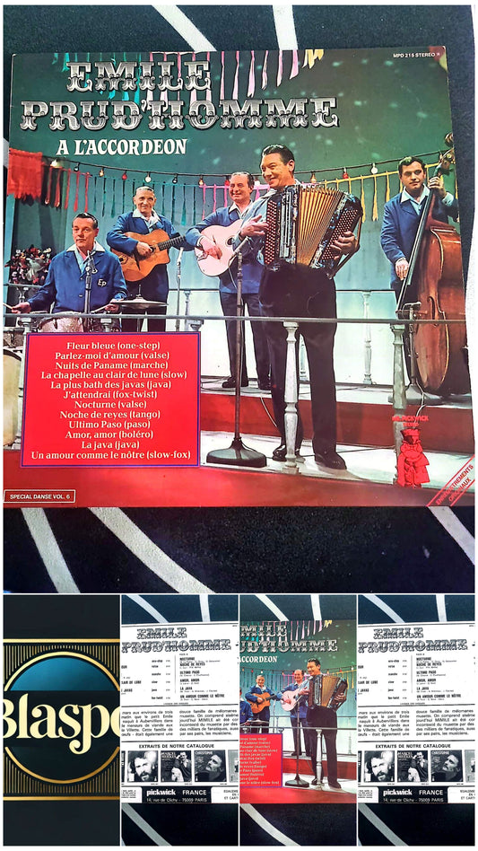 Disque Vinyle 33T – Émile Prud’homme – À l’accordéon – Musette & danse – LP vintage