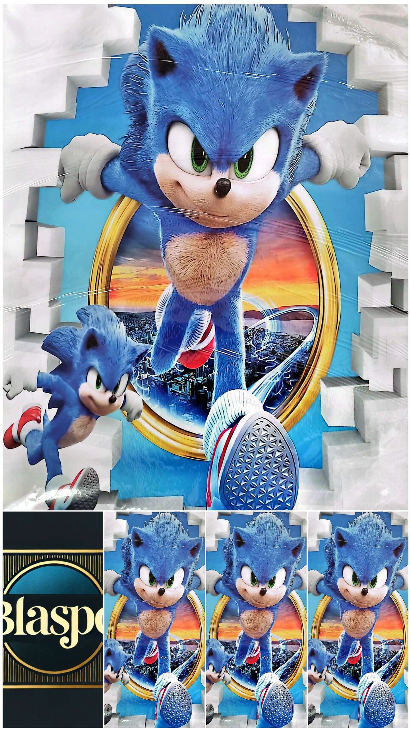 Sticker mural SONIC hérisson bleu 90x60 cm – Décoration murale chambre enfant gamer