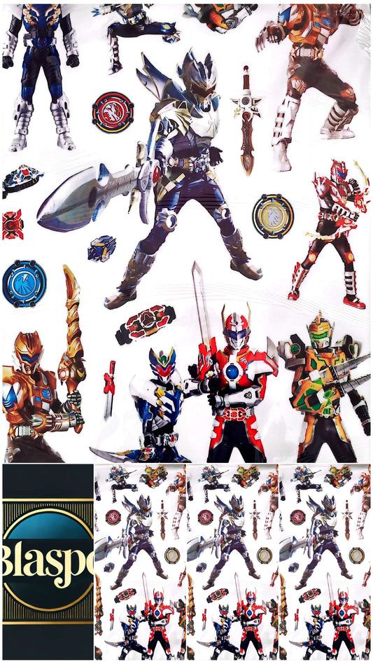 Sticker mural géant Guerriers en armure style tokusatsu 90x60 cm – Décoration murale héroïque action