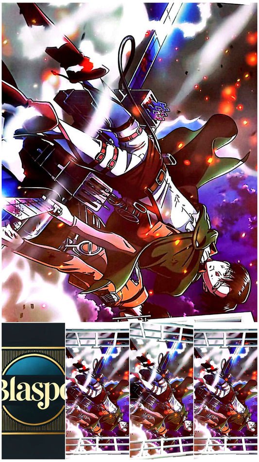 Sticker mural géant Attaque des Titans Levi Ackerman 90 x 60 cm – Décoration murale anime manga 3D effet fenêtre