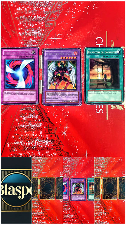 Lot de 3 Cartes Yu-Gi-Oh! Officielles Konami – Exécuteur Phénix Héros Élémentaire – Annulation d’Attaque – Balancoire des Souvenirs – Français