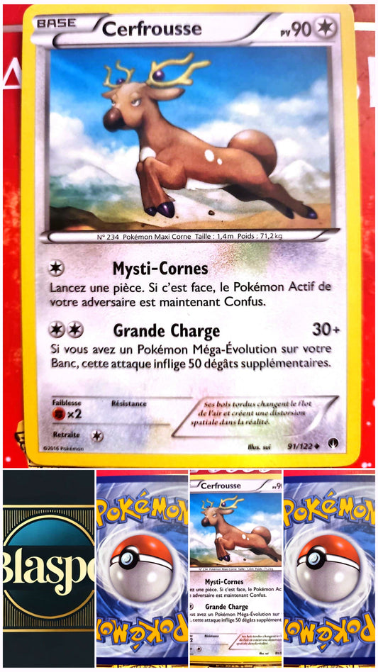 Carte Pokémon Cerfrousse 91/122 – PV 90 – Version française – Carte à l’unité