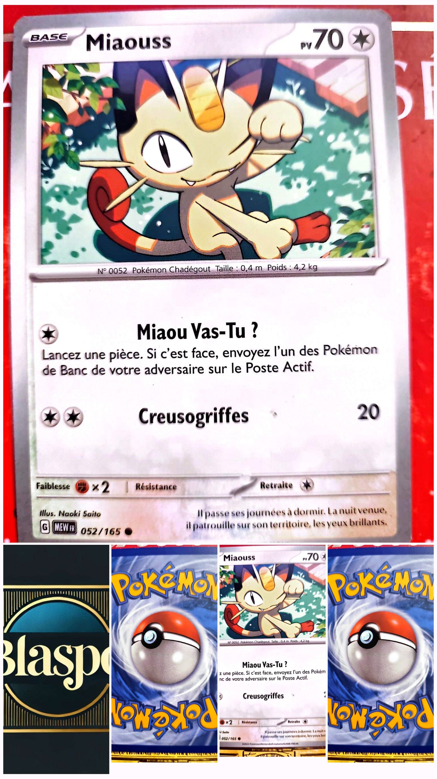 Carte Pokémon Miaouss 052/165 – PV 70 – Version française – Carte à l’unité