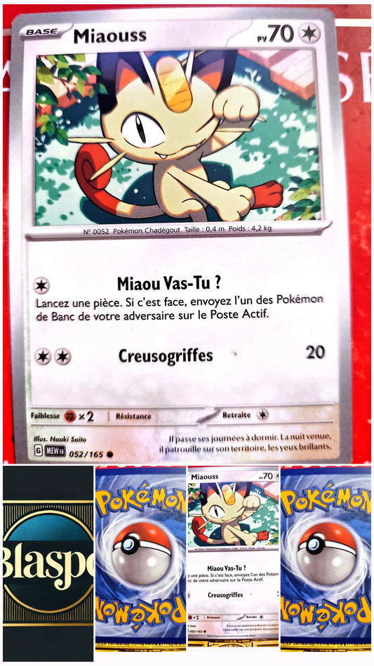 Carte Pokémon Miaouss 052/165 – PV 70 – Version française – Carte à l’unité