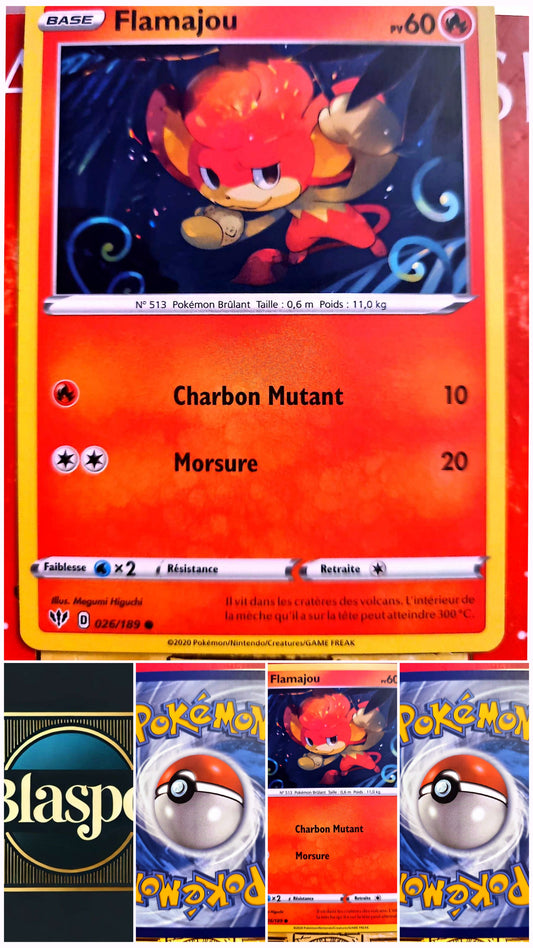 Carte Pokémon Flamajou 026/189 – PV 60 – Pokémon Feu – Version française – Carte à l’unité