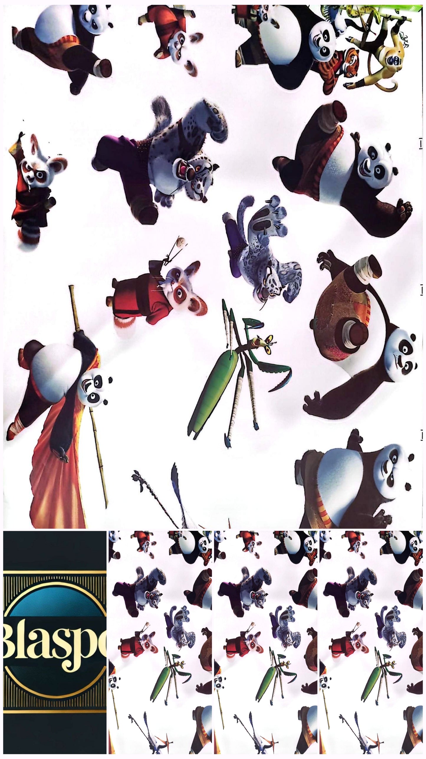 Planche de stickers muraux autocollants repositionnables Kung Fu Panda – 13 personnages – Stickers de 13 à 26 cm – Décoration murale enfant – 90 x 60 cm
