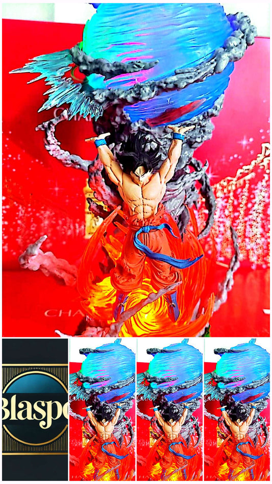 Figurine LED guerrier manga type “Saiyan” – Style inspiré animation japonaise – Statue déco lumineuse effet énergie – 20 à 22 cm