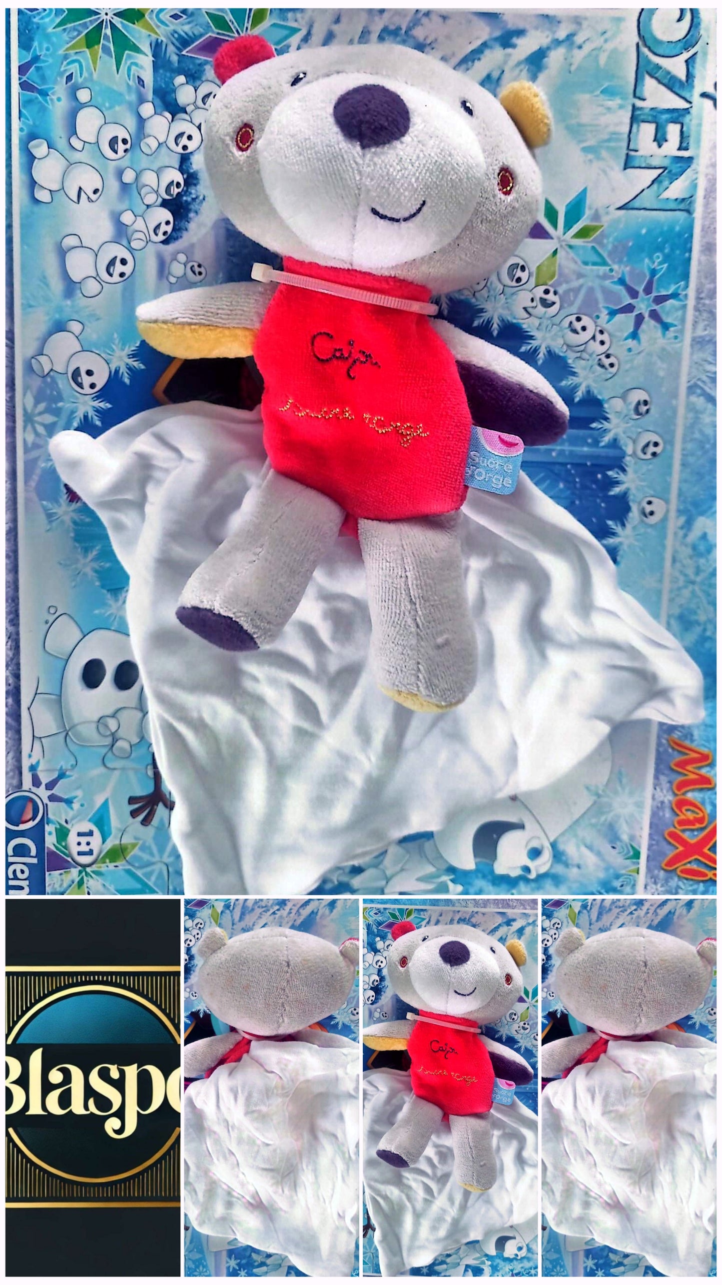 Doudou Ours Bébé avec Mouchoir Blanc – Peluche Douce Multicolore