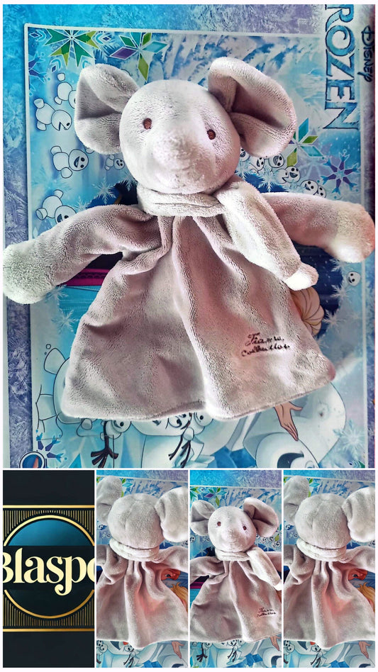 Doudou Éléphant Plat Bébé en Peluche Douce – Couleur Beige/Gris