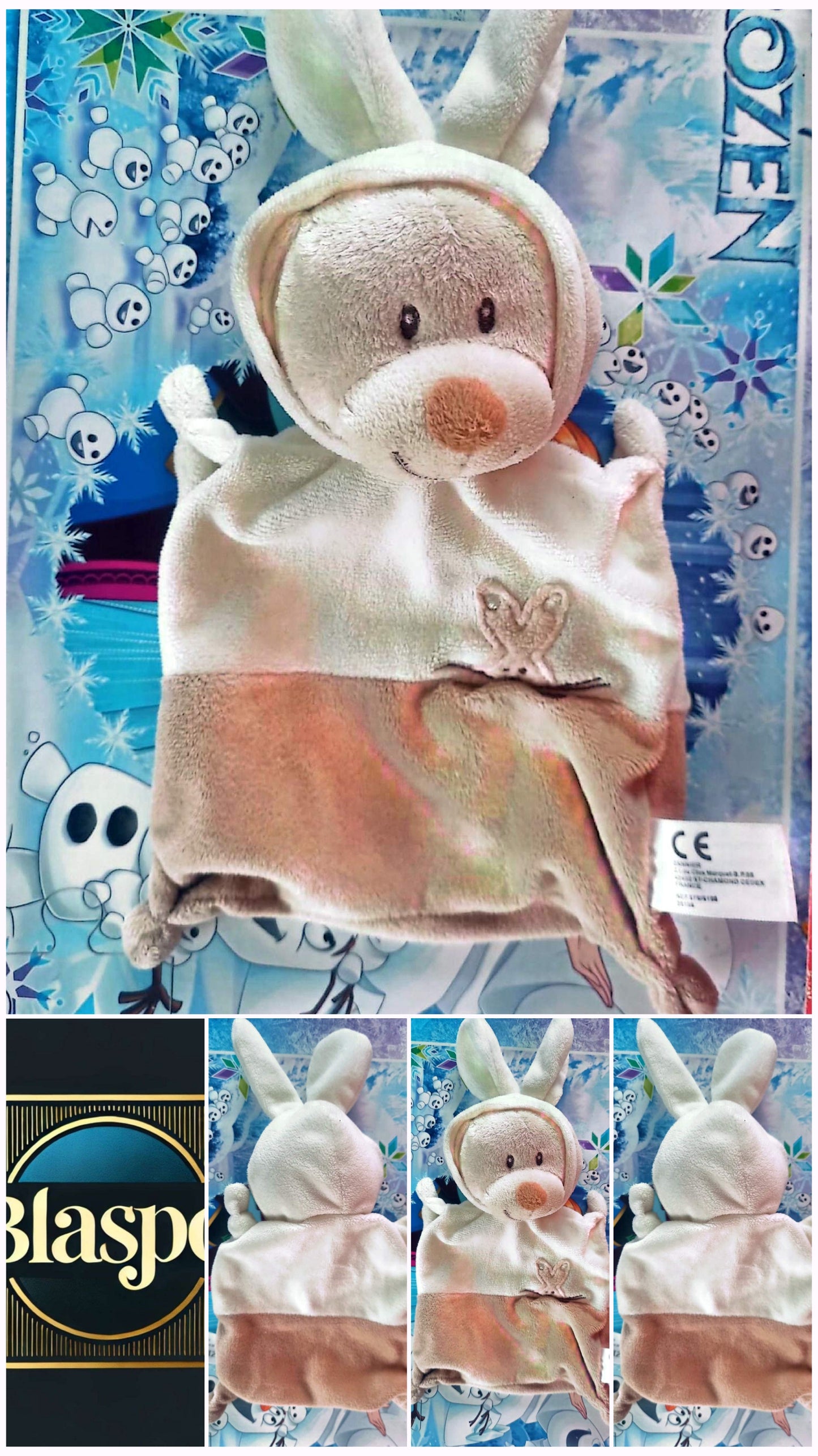 Doudou Lapin Plat Bébé en Peluche Douce – Couleur Beige/Blanc