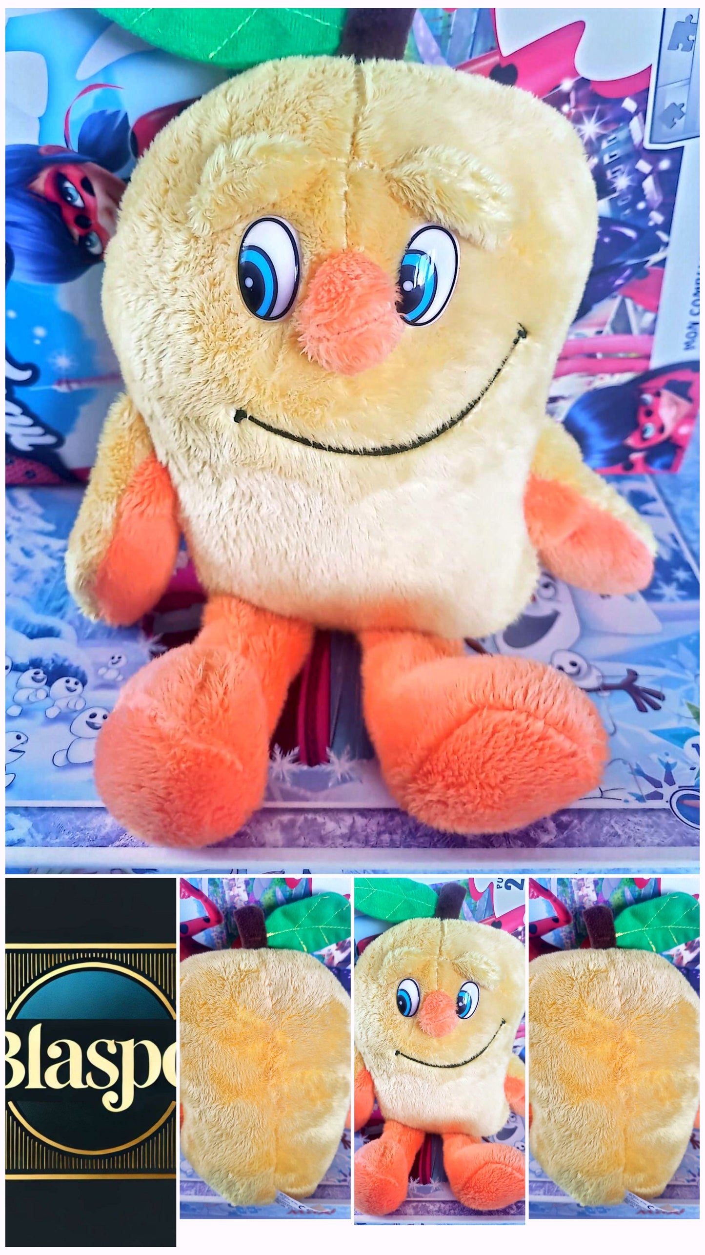 Peluche Fruit Jaune Souriant avec Feuille – Doudou Enfant Décoration
