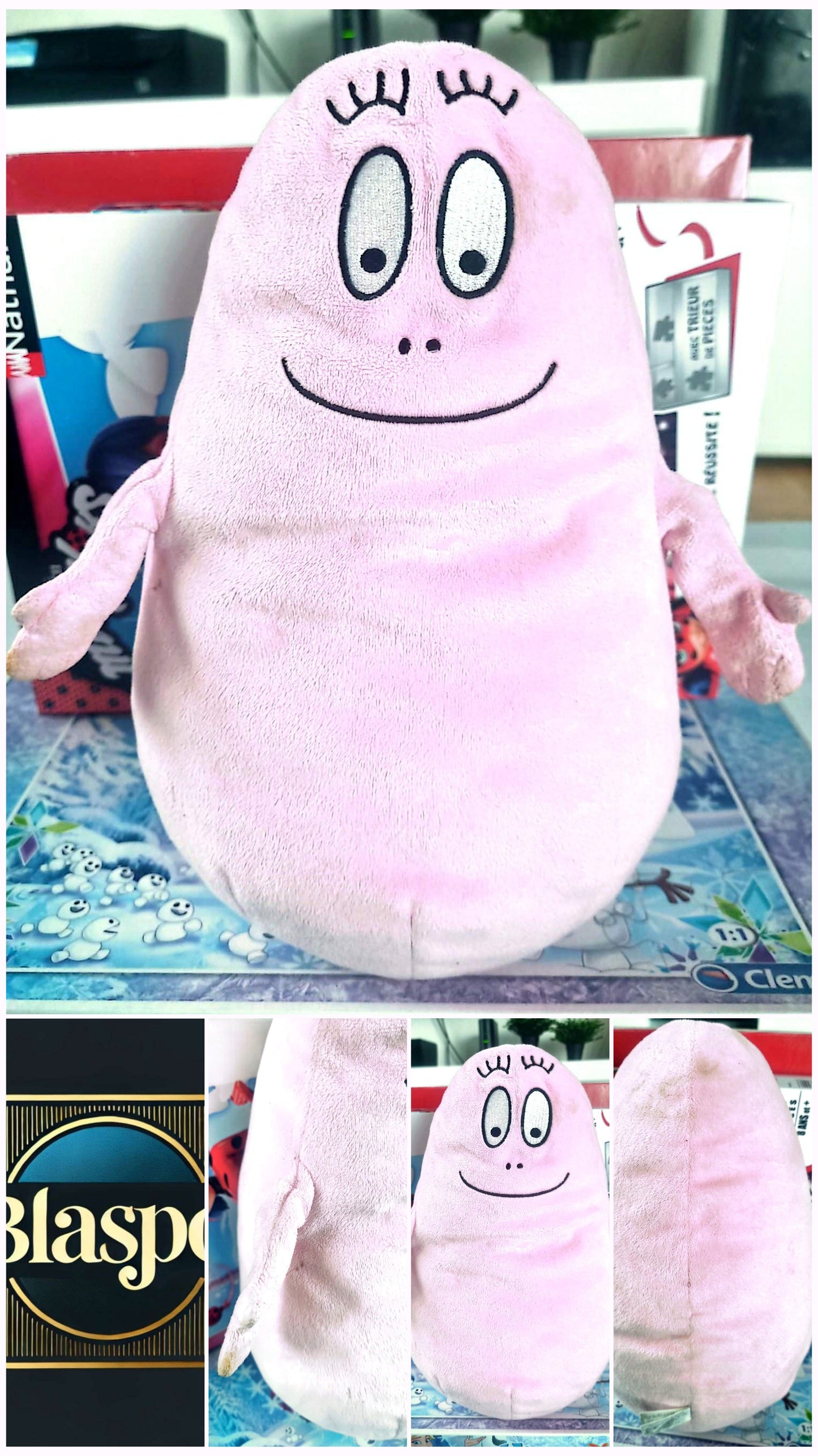 Peluche Rose Personnage Sourire – Doudou Enfant Décoration – Bon État avec Légères Traces