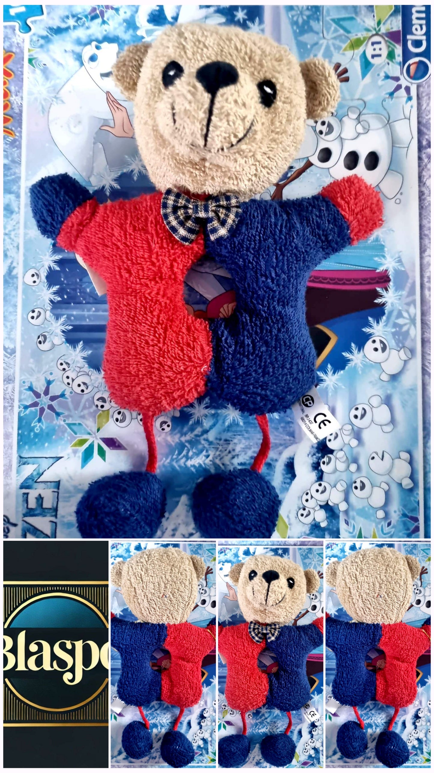 Doudou Ours Rouge et Bleu – Peluche Bébé