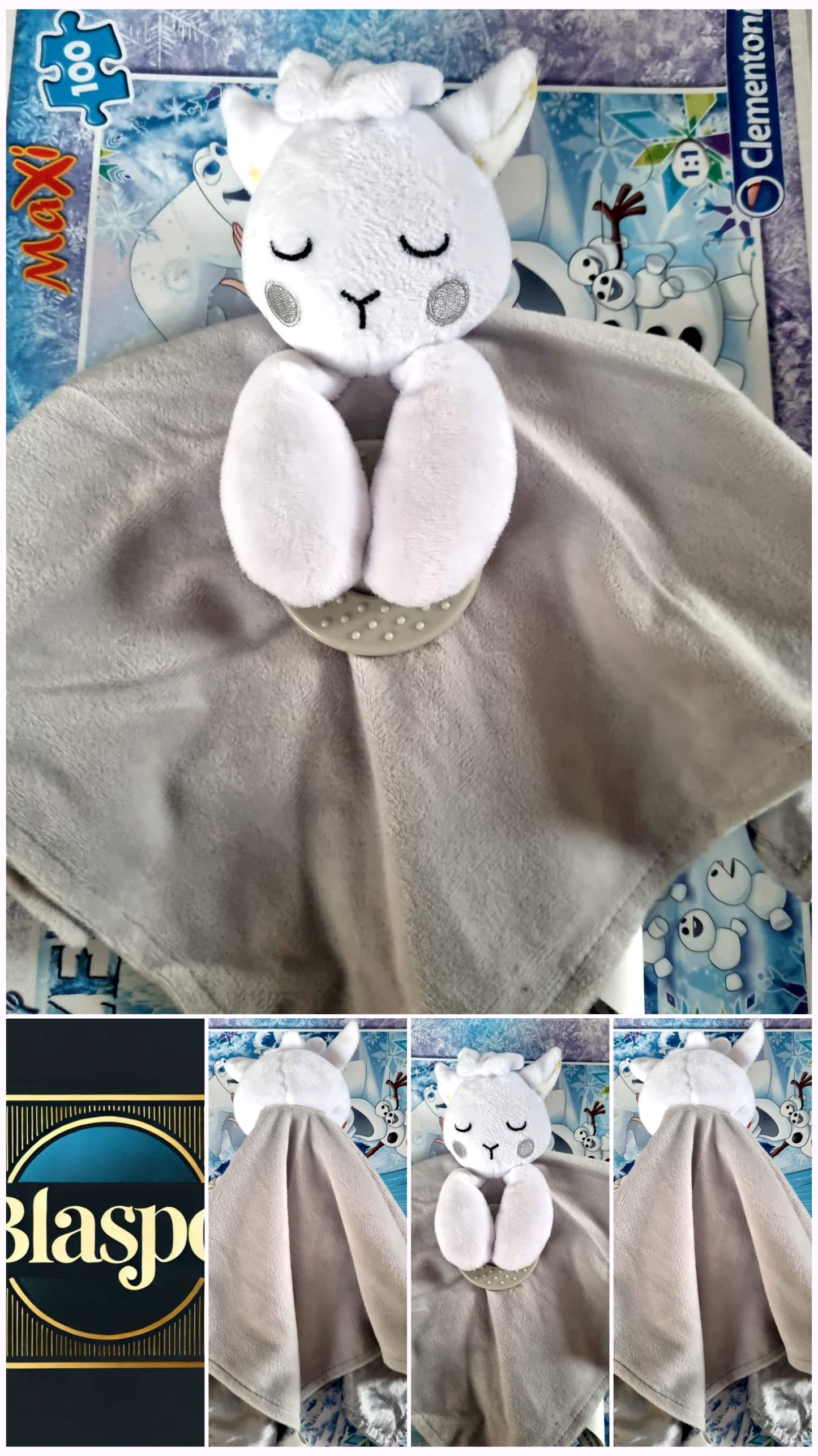 Doudou Bébé Chèvre Blanc – Attache Dentition – Peluche Douce