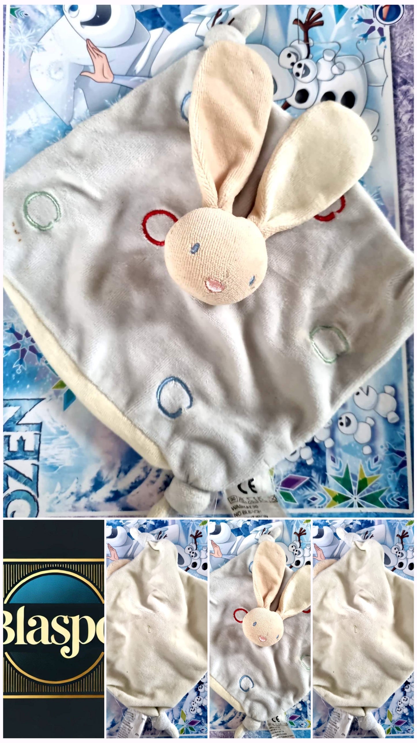 Doudou Bébé Lapin Plat – Motifs Colorés – Peluche