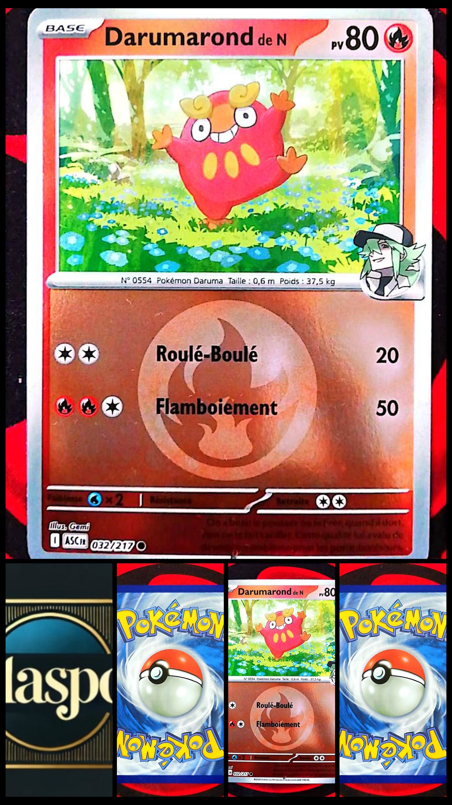 Carte Pokémon Darumarond de N 032/217 PV 80 – Carte Officielle Française – Pokémon Feu