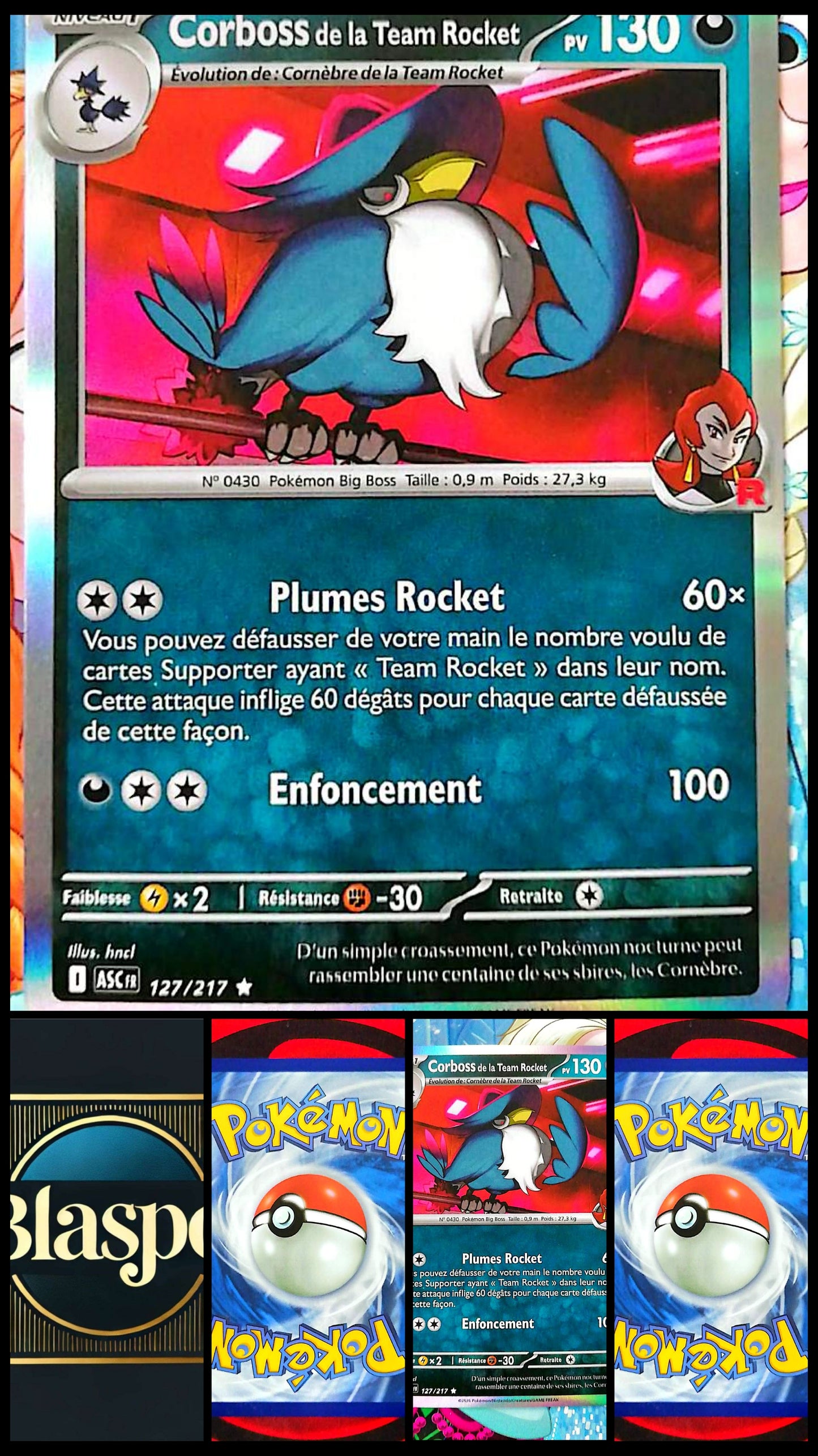 Carte Pokémon Corboss de la Team Rocket 127/217 PV 130 – Carte Officielle Française – Pokémon Obscurité