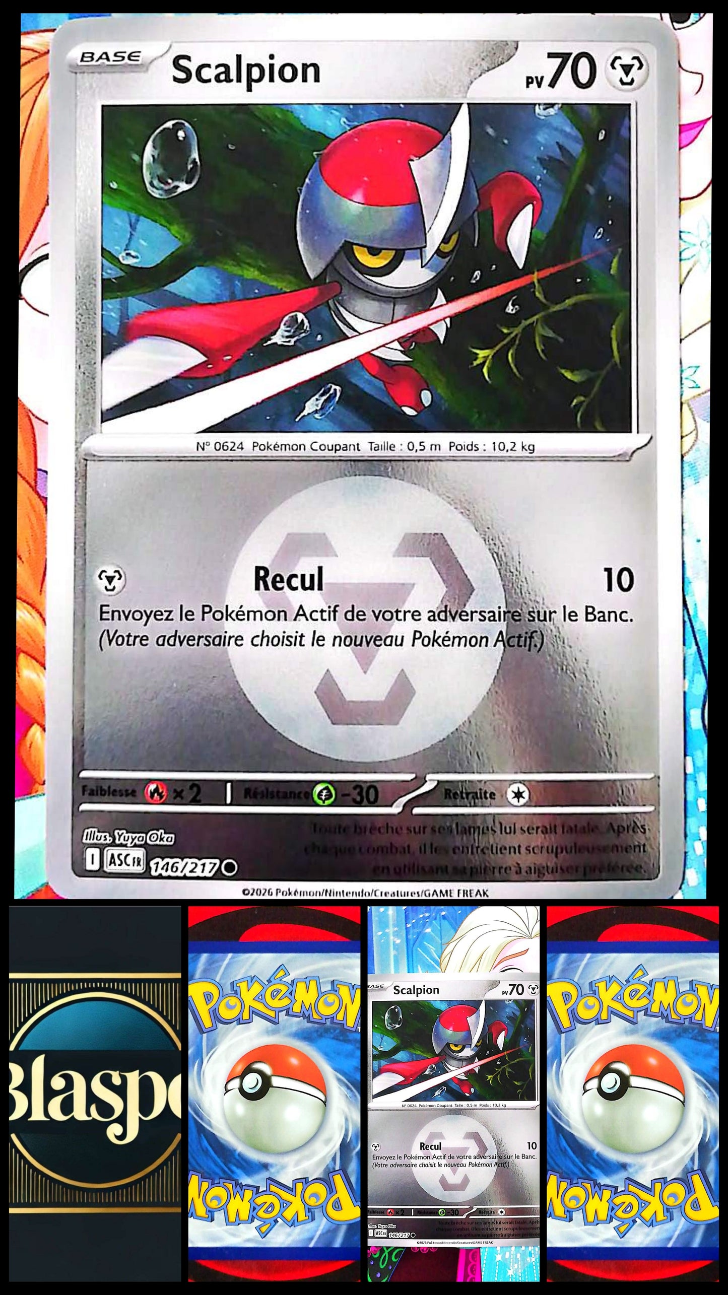 Carte Pokémon Scalpion 146/217 PV 70 – Carte Officielle Française – Type Métal – Pokémon Coupant