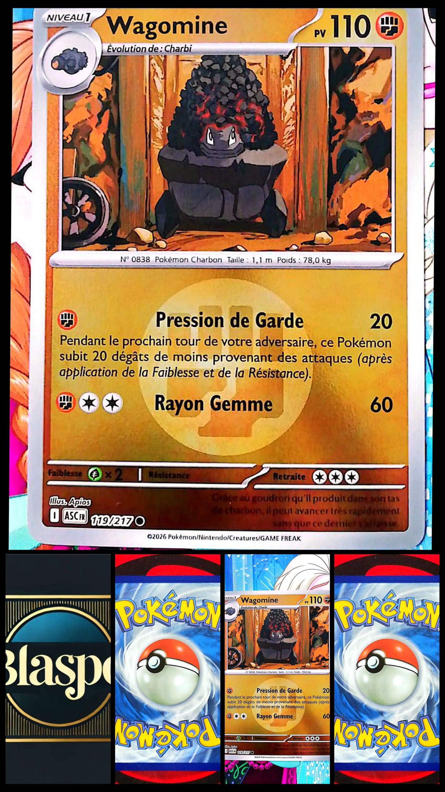 Carte Pokémon Wagomine 119/217 PV 110 – Carte Officielle Française – Pokémon Combat