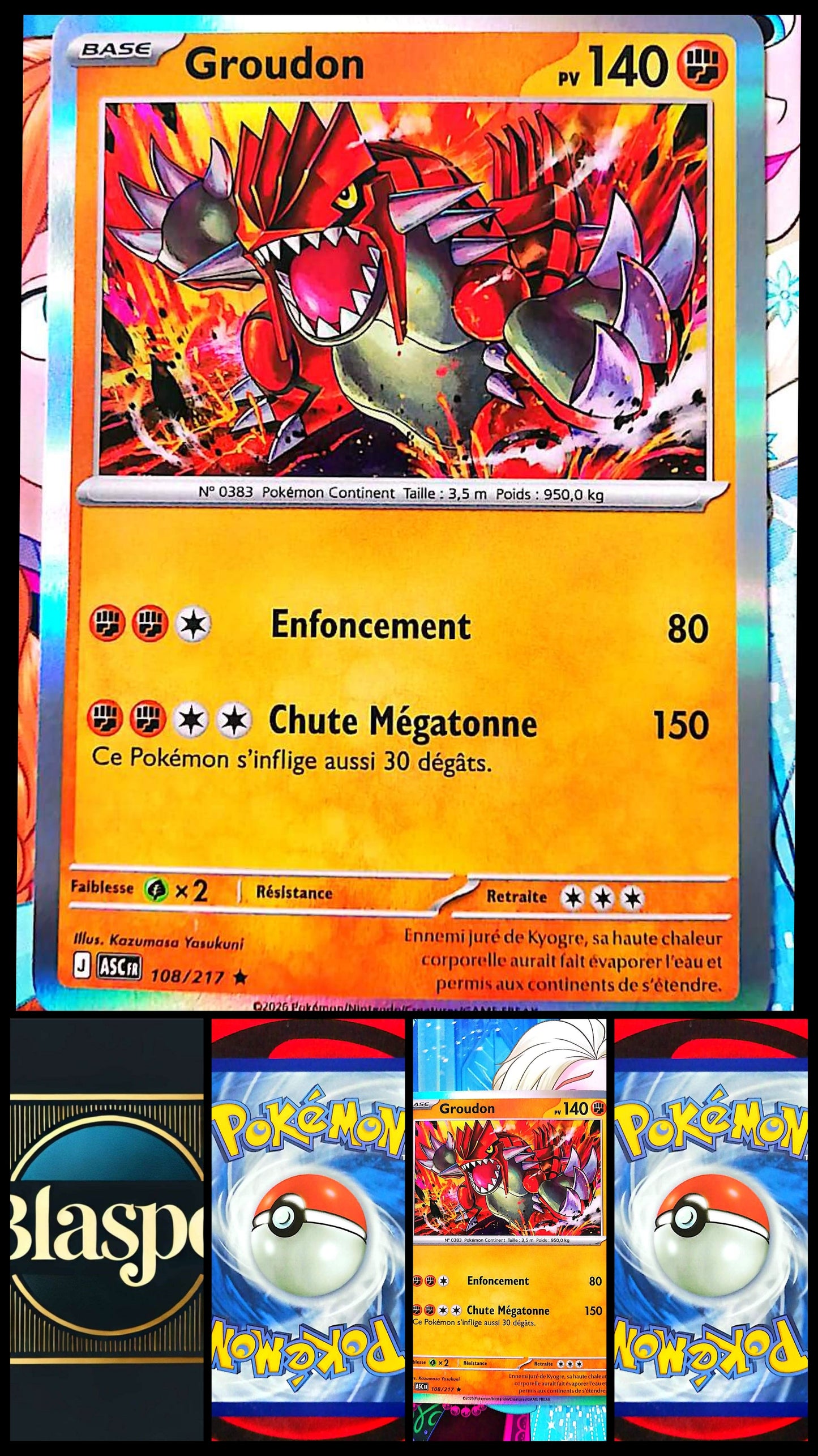 Carte Pokémon Groudon 108/217 PV 140 – Carte Officielle Française – Pokémon Légendaire Combat