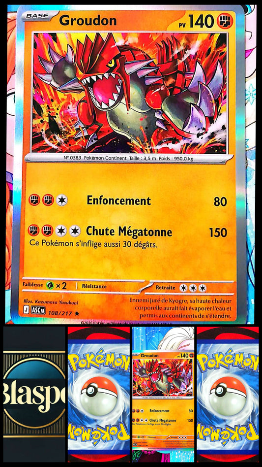 Carte Pokémon Groudon 108/217 PV 140 – Carte Officielle Française – Pokémon Légendaire Combat