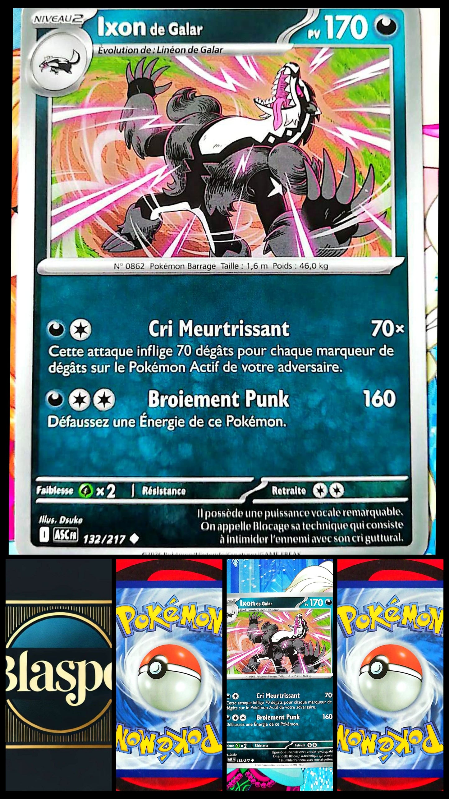 Carte Pokémon Ixon de Galar 132/217 PV 170 – Carte Officielle Française – Pokémon Obscurité