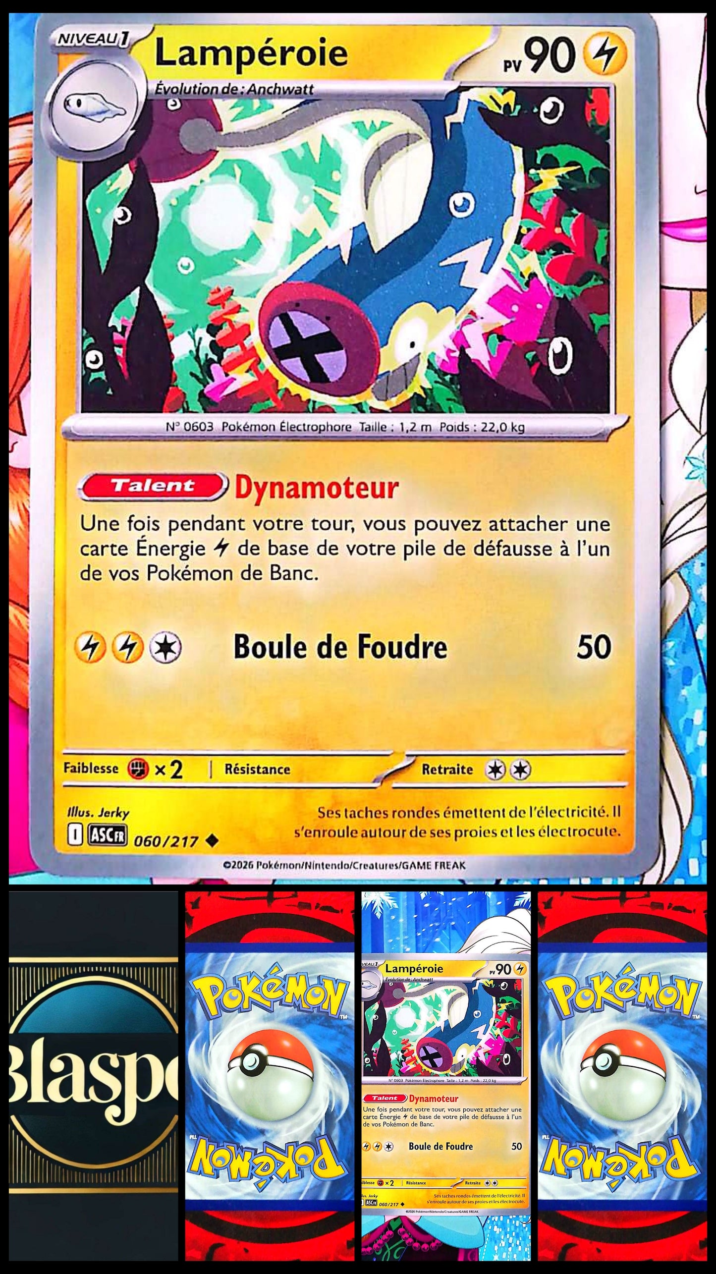 Carte Pokémon Lampéroie 060/217 PV 90 – Carte Officielle Française – Pokémon Électrik – Talent Dynamoteur