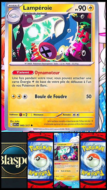 Carte Pokémon Lampéroie 060/217 PV 90 – Carte Officielle Française – Pokémon Électrik – Talent Dynamoteur