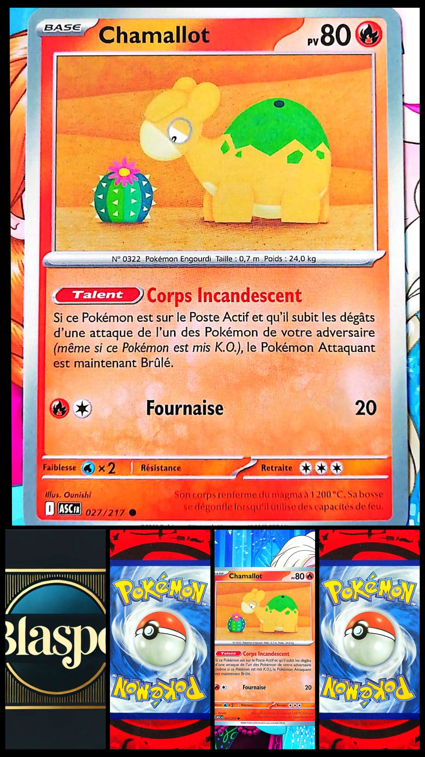 Carte Pokémon Chamallot 027/217 PV 80 – Carte Officielle Française – Pokémon Feu – Talent Corps Incandescent