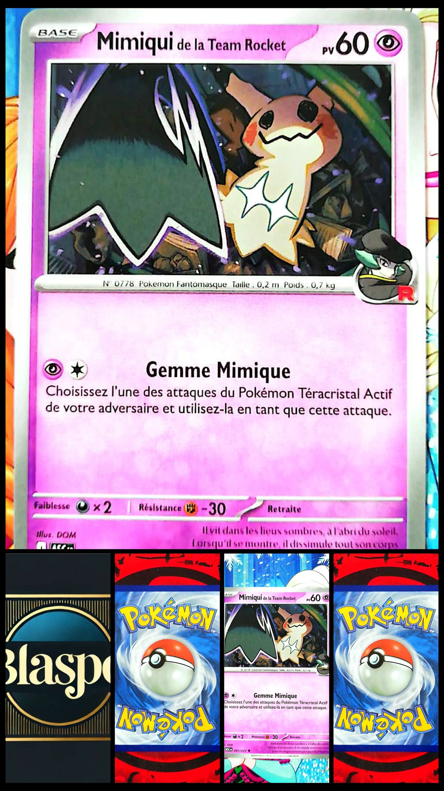 Carte Pokémon Mimiqui de la Team Rocket 097/217 PV 60 – Carte Officielle Française – Pokémon Psy