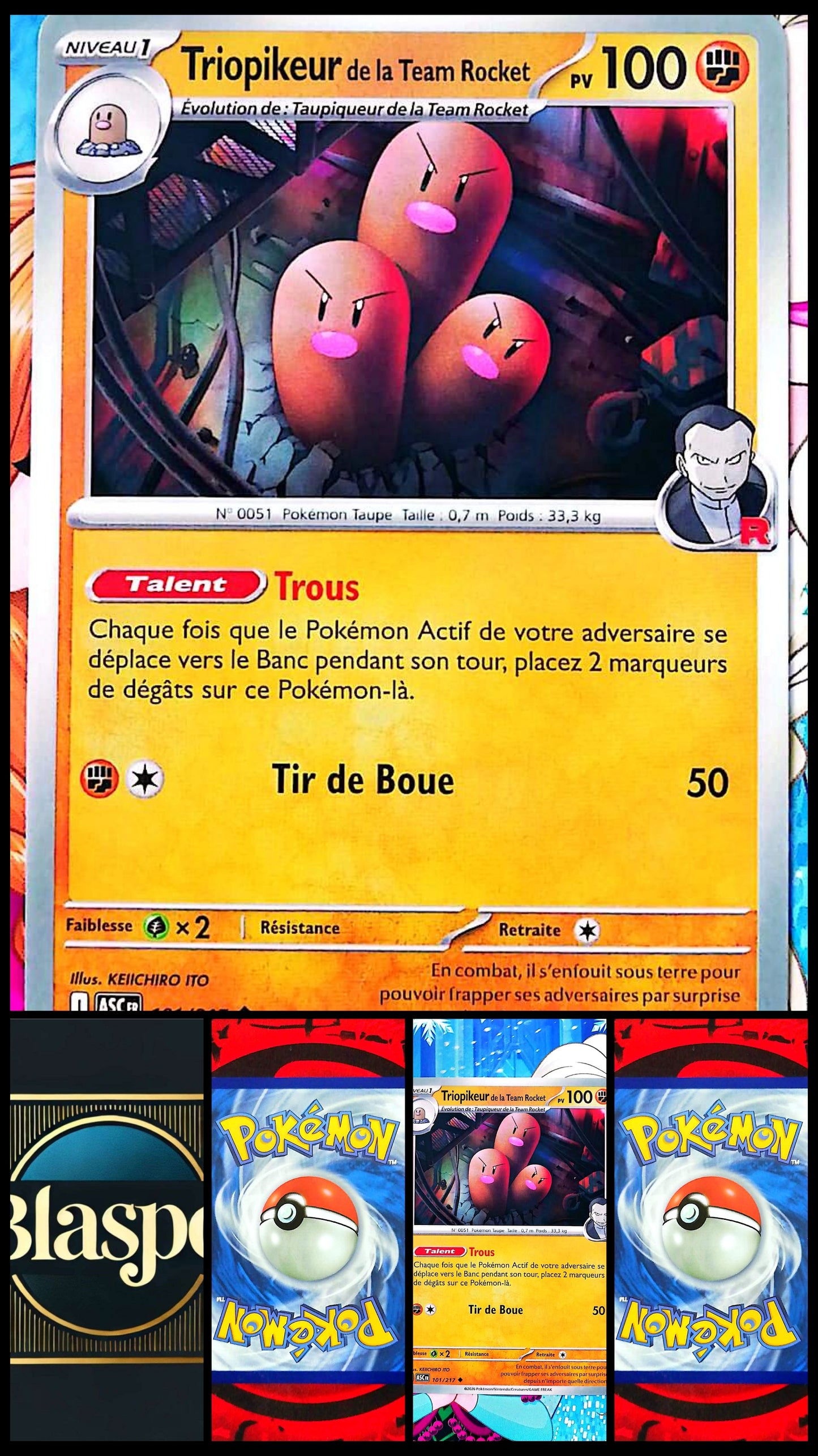 Carte Pokémon Triopikeur de la Team Rocket 101/217 PV 100 – Carte Officielle Française – Pokémon Combat